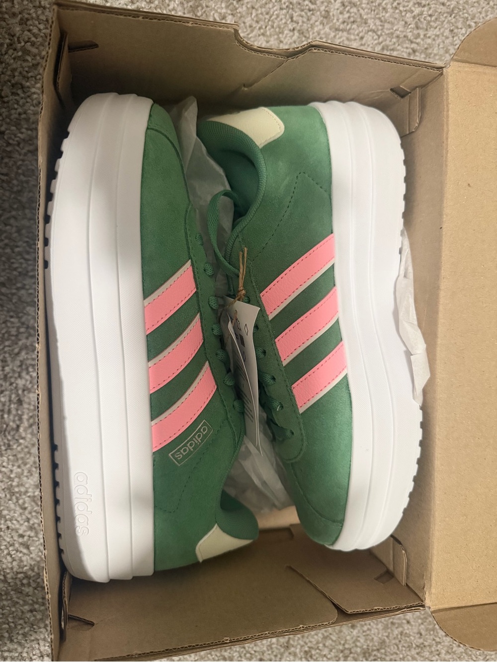 “New” adidas VL Court Bold Green Sneakers with Pink Stripes size6.5,7.5,8 - Picture 2 of 5